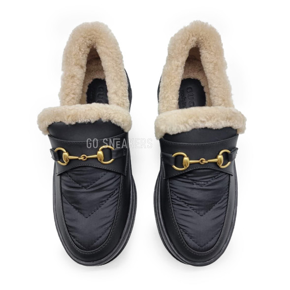 Женские зимние мокасины Gucci Moccasins Winter Leather Black