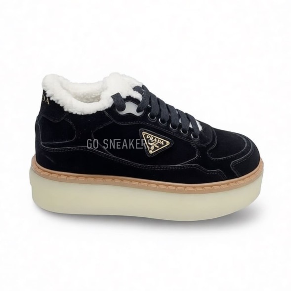 Женские зимние кроссовки на платформе Prada Platform Suede Winter Black