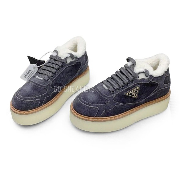 Женские зимние кроссовки на платформе Prada Platform Suede Winter Dark Grey
