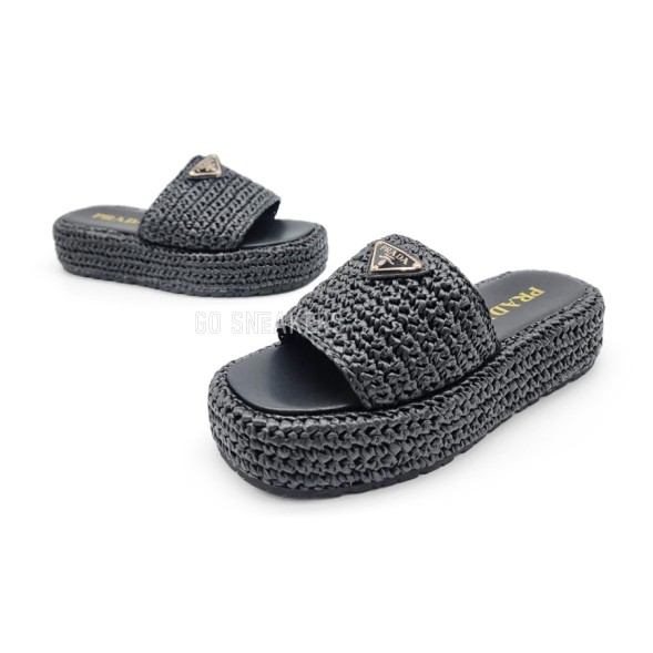 Женские шлепки Prada Flip-flop Knitted Textile Black