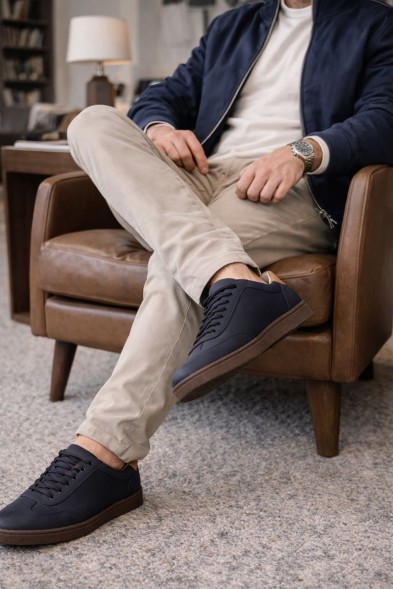 Мужские кеды Brunello Cucinelli Leather Sneakers Navy