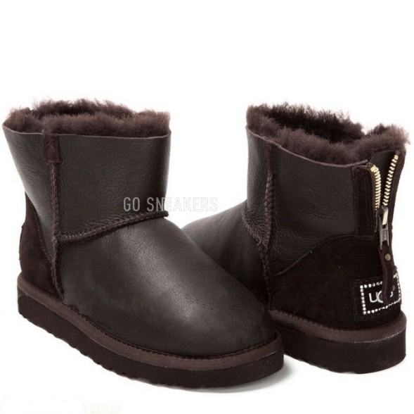 Женские мини угги на молнии Mini Zip Metallic Chocolate